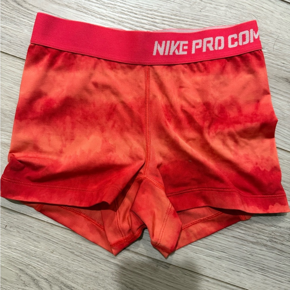 Nike Pro Combat Red Orange Tie-Dye Athletic Shorts
